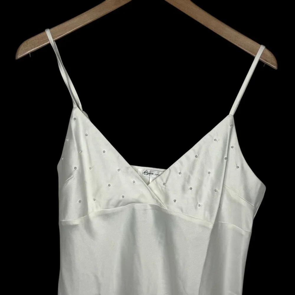 Anthropologie Rya Collection Ivory Chemise Size Large Back Cutout Pearl Lingerie